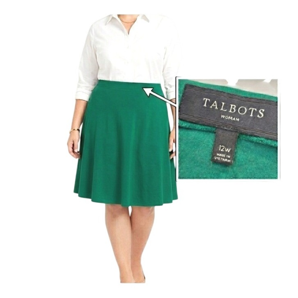 Talbots A-Line Skirt Woman Size 12W Green Ponte Knit Career Professional Stretch